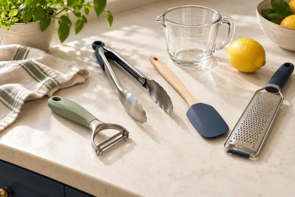 AI-created editorial scene of generic kitchen tools on a countertop; not the specific recommended products